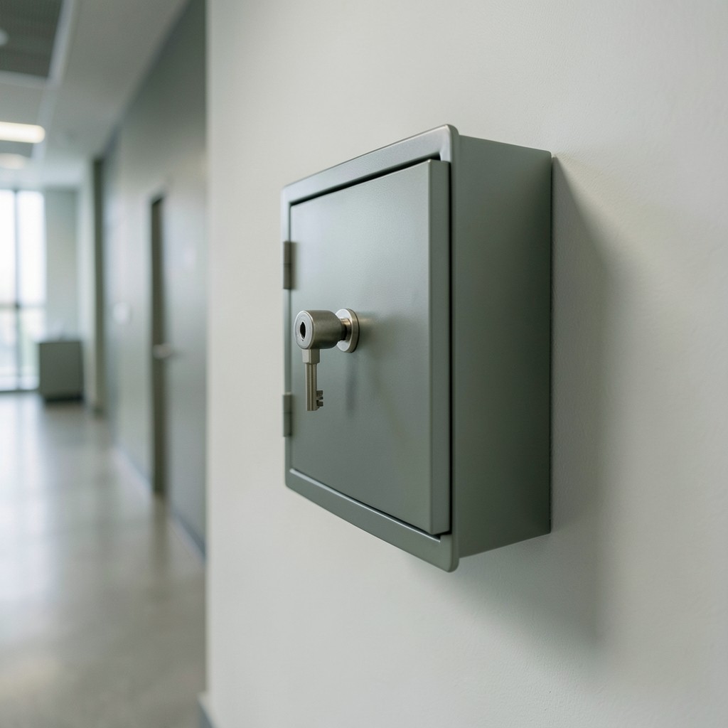 Secured cabinet representing controlled emergency administrator access